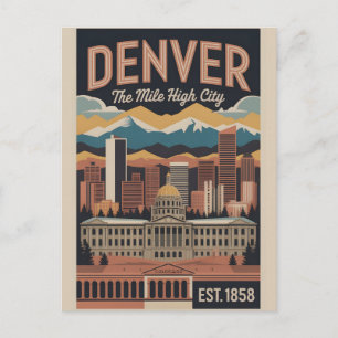 Retro reisposterillustratie van Denver Colorado Feestdagenkaart