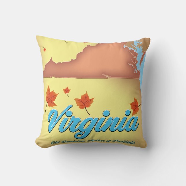 Retro reisposterkaart van Virginia State Kussen (Voorkant)