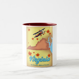 Retro reisposterkaart van Virginia State Tweekleurige Koffiemok