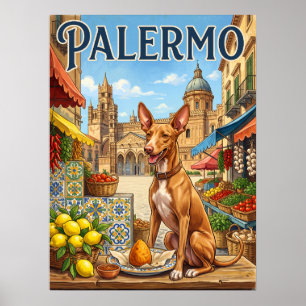 Retro Reisposters Palermo Sicilië Oranje Hond Poster