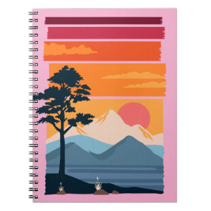 Retro Reisverlangen Zonsondergang Berg Natuur Scho Notitieboek