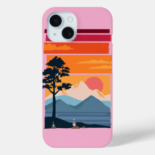 Retro Reisverlangen Zonsondergang Berg Natuurlijke iPhone 15 Case