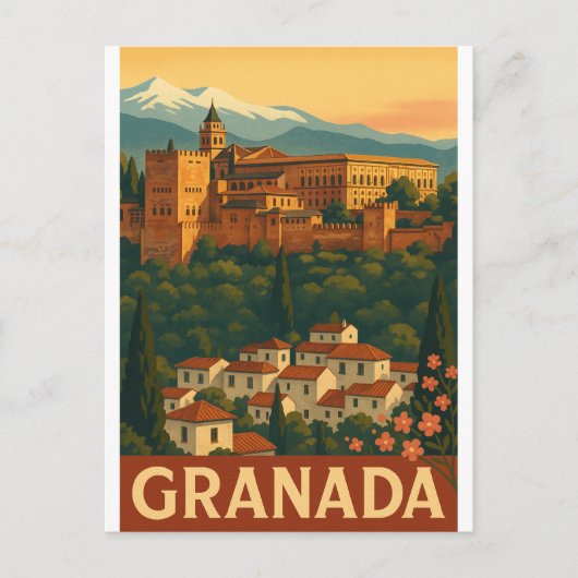 Retro Reizen 2025 – Granada, Spanje Briefkaart (Voorkant)
