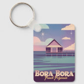 Retro Reizen 80s Neon Bora Bora Frans Polynesië Sleutelhanger (Voorkant)