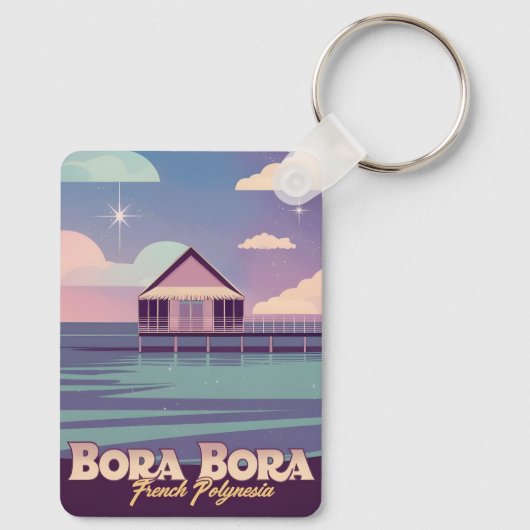 Retro Reizen 80s Neon Bora Bora Frans Polynesië Sleutelhanger (Achterkant)