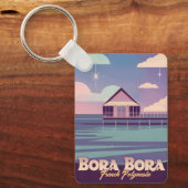 Retro Reizen 80s Neon Bora Bora Frans Polynesië Sleutelhanger (Voorkant)