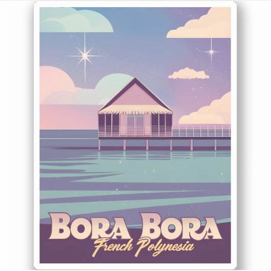 Retro Reizen 80s Neon Bora Bora Frans Polynesië Sticker (Voorkant)