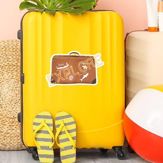 Retro Reizen Bagage Koffer Ontdek Labels