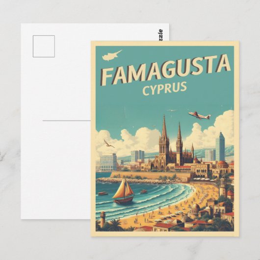Retro reizen Famagusta Beach Cyprus geschenken Briefkaart (Voorkant / Achterkant)