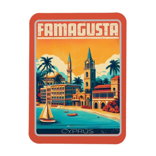Retro reizen Famagusta Beach Cyprus souvenirs cade Magneet (Verticaal)