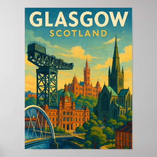 Retro Reizen Glasgow Schotland Poster (Voorkant)