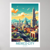 Retro Reizen Mexico City Bestemming Muur Kunst Poster (Voorkant)