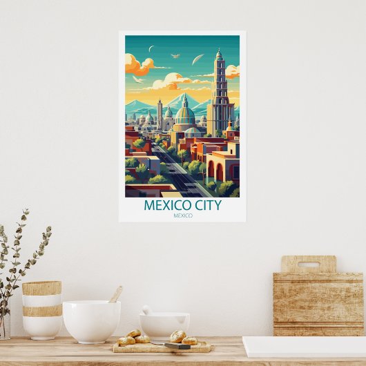 Retro Reizen Mexico City Bestemming Muur Kunst Poster (Keuken)
