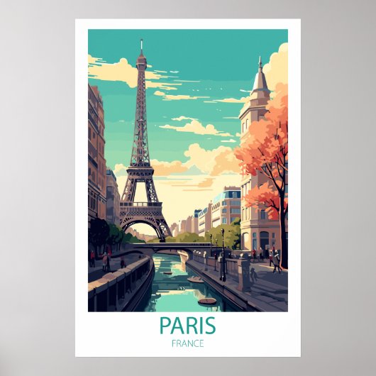 Retro Reizen Parijs Frankrijk Bestemming Wall Art Poster (Voorkant)