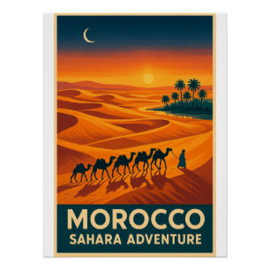 Retro Reizen – Sahara Desert Sunset, Marokko Perfect Poster