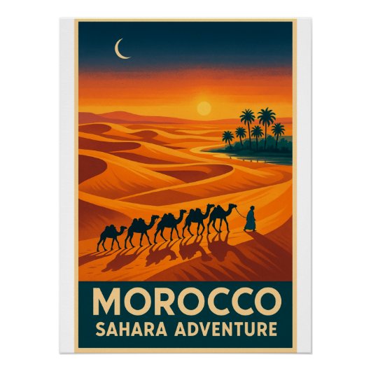 Retro Reizen – Sahara Desert Sunset, Marokko Perfect Poster (Voorkant)