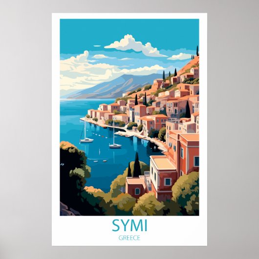 Retro Reizen Symi Griekenland Bestemming Muur Kuns Poster (Voorkant)