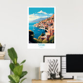Retro Reizen Symi Griekenland Bestemming Muur Kuns Poster (Thuiskantoor)
