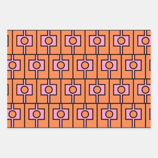 Retro Rektangel Geometrisch Patroon Mod Sinaasappe Inpakpapier Vel (Voorkant 2)