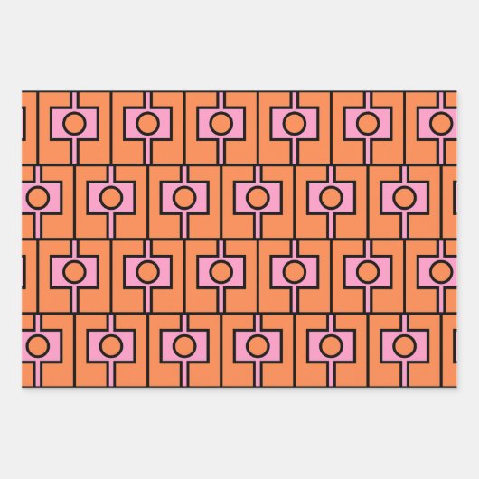 Retro Rektangel Geometrisch Patroon Mod Sinaasappe Inpakpapier Vel (Voorkant)
