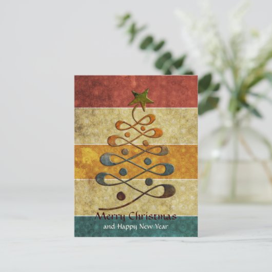 Retro reliëfversiering Gradient Christmas Tree Bri Feestdagenkaart (Staand voorkant)