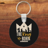 Retro Religious Christmas The King Is Born Christi Sleutelhanger (Voorkant)