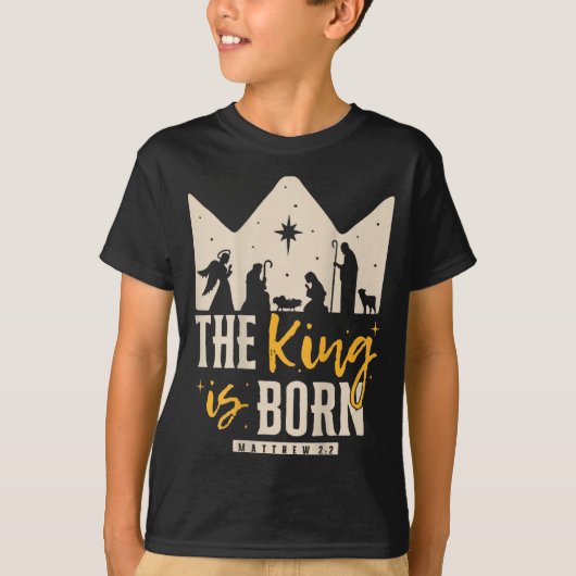 Retro Religious Christmas The King Is Born Christi T-shirt (Voorkant)