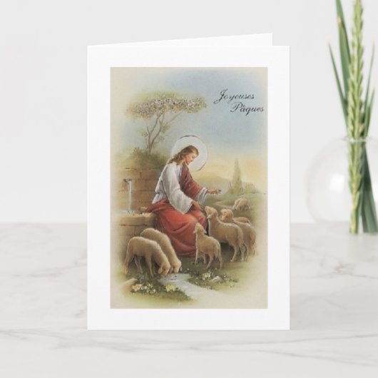 Retro Religious French Joyeuse Pasen Easter Card Feestdagen Kaart (Voorkant)