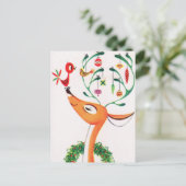 Retro rendier Kerst briefkaart (Staand voorkant)