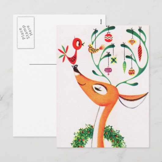 Retro  rendier Kerst briefkaart (Voorkant / Achterkant)
