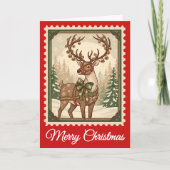 Retro Rendier Kerst Postzegel Sticker Feestdagen Kaart (Voorkant)
