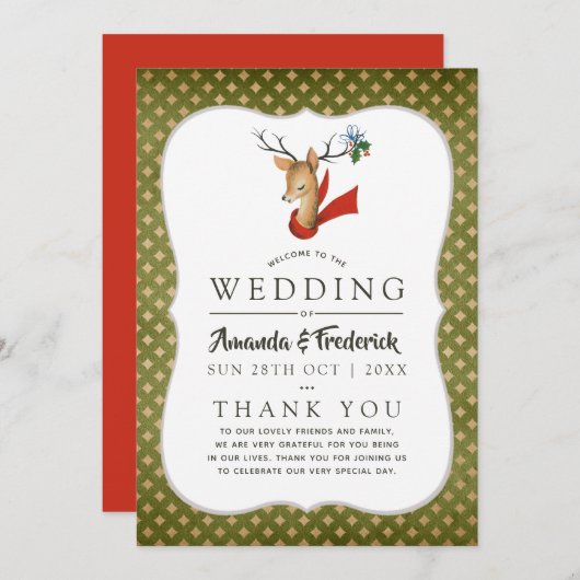 Retro Rendier Kerstbruiloft Programma Programmakaart (Voorkant / Achterkant)
