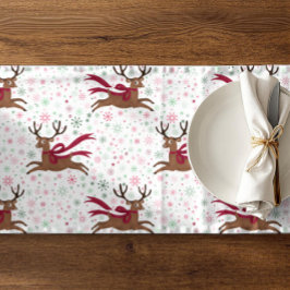 Retro Rendier met Atoom MCM Sneeuwvlokken Korte Tafelloper