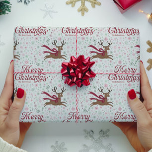 Retro Rendier met Atoom Sneeuwvlokken Persoonlijk Cadeaupapier