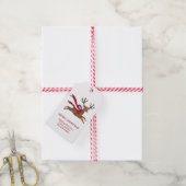 Retro rendier met rode sjaal vintage stijl cadeaulabel (Met Touw)