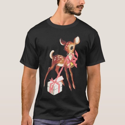 Retro  Rendier Roze Kerst Baby Deer Co T-shirt (Voorkant)