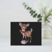 Retro  rendier Roze Kerst Baby Herten Feestdagenkaart (Staand voorkant)