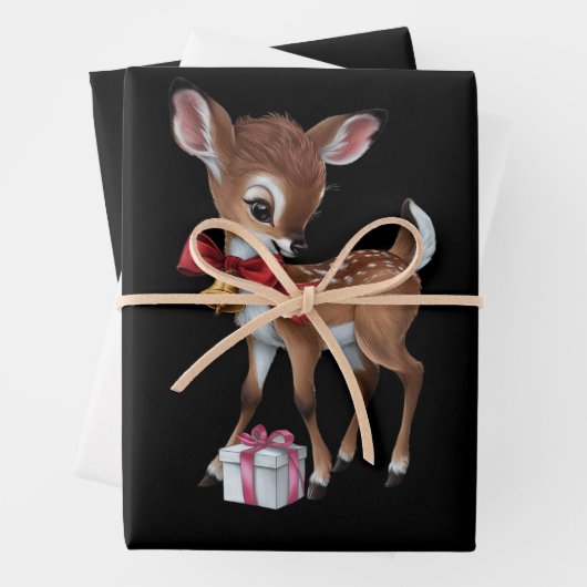 Retro  rendier Roze Kerst Baby Herten Inpakpapier Vel (In situ)