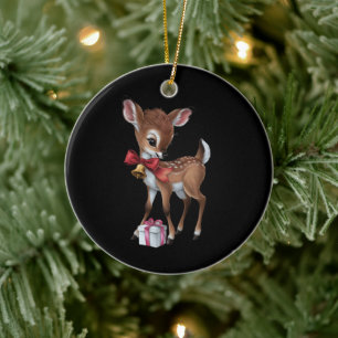 Retro rendier Roze Kerst Baby Herten Keramisch Ornament