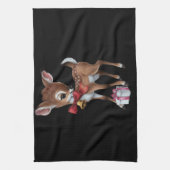 Retro rendier Roze Kerst Baby Herten Theedoek (Verticaal)