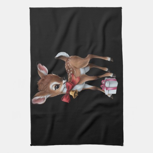 Retro rendier Roze Kerst Baby Herten Theedoek (Verticaal)