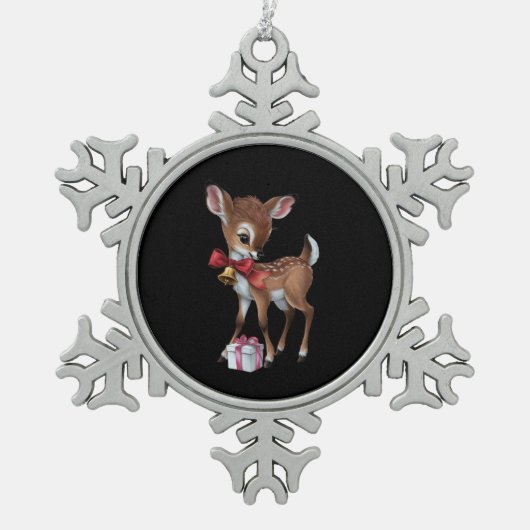 Retro  rendier Roze Kerst Baby Herten Tin Sneeuwvlok Ornament (Voorkant)