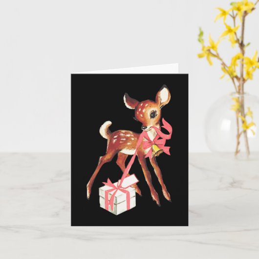 Retro  rendier roze kersttas kaart (Gele Bloem)