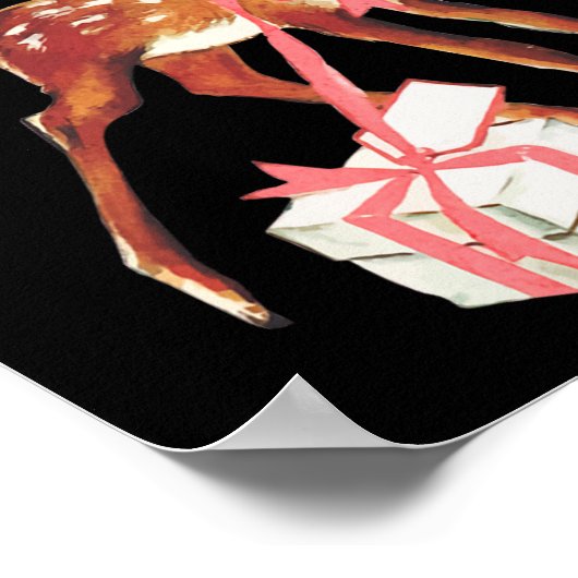 Retro  rendier roze kersttas poster (Hoek)