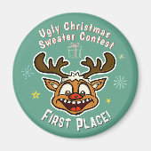 Retro rendieren lelijke kerst trui wedstrijd 1e magneet (Voorkant)