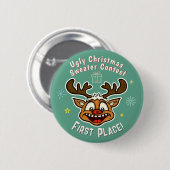 Retro rendieren lelijke kerst trui wedstrijd 1e ronde button 5,7 cm (Voorkant /achterkant)