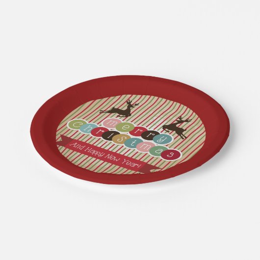 Retro rendieren Vrolijk Kerstfeest Gelukkig Nieuwj Papieren Bordje (Gekanteld)