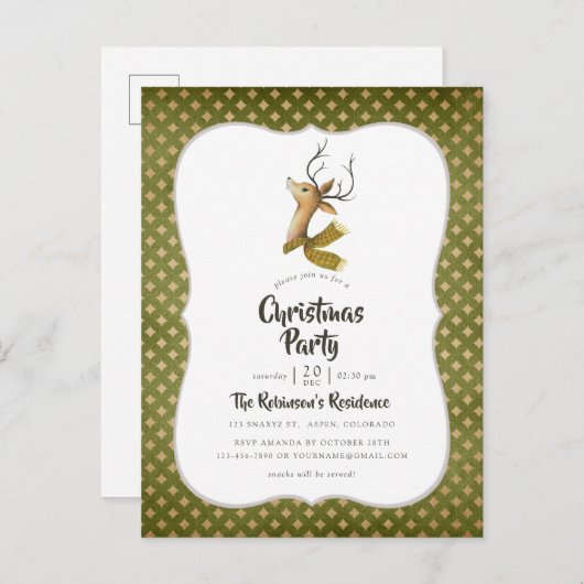 Retro  rendierfeest uitnodiging briefkaart (Voorkant / Achterkant)