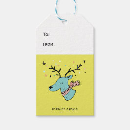 Retro rendiergrafisch Merry Xmas Cadeaulabel