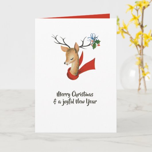 Retro  rendierkerst kaart (Gele Bloem)